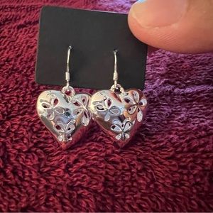 SILVER HEART DANGLE EARRINGS